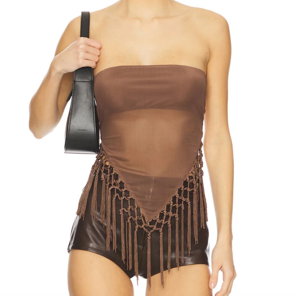 NEW MORE TO COME Shion Top in Brown Sheer Strapless Bandana
